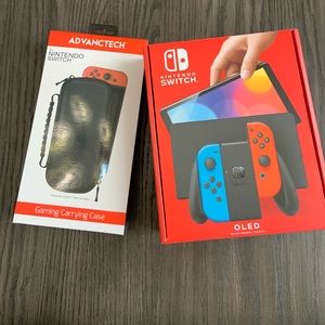 Nintendo Switch OLED with carry case  neon blue/ neon red